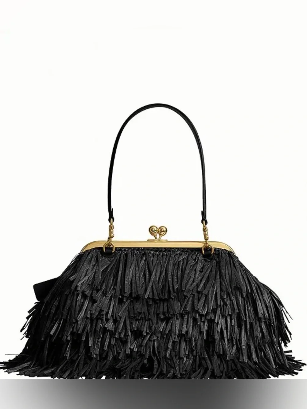 COACH Kisslock Frame Bag 27 in Black Straw Fringe Clutch Bag - NWT